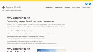 
MyCenturaHealth | Health Care Portal | Centura Health
