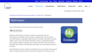 
                            6. MyErickson | Charlestown Retirement Community Residents - Erickson Portal