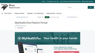 
                            8. MyHealthONE Patient Portal | Rose Medical Center - Rmcc Patient Portal