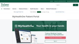 
MyHealthONE Patient Portal - Tulane Medical Center
