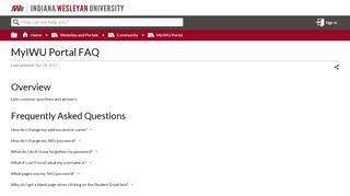 MyIWU Portal FAQ - Indiana Wesleyan University Support ...