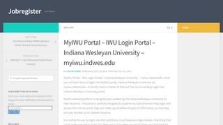 
                            5. MyIWU Portal - IWU Login Portal - Indiana Wesleyan ... - Jobregister - Iwu Online Portal Login