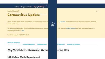 MyMathLab Generic Access Course IDs - lonestar.edu