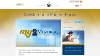 MyMemorial Patient Portal - Memorial Network - Memorial Hospital Patient Portal Portal