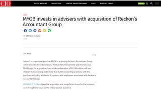 
                            7. MYOB invests in advisers with acquisition of Reckon's ... - Reckon Docs Portal
