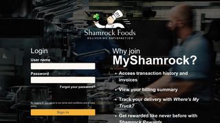 
                            1. MyShamrock - Login - Shamrock Food Order Portal