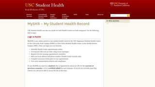 
                            1. MySHR Portal | USC Student Health - Usc Health Center Portal