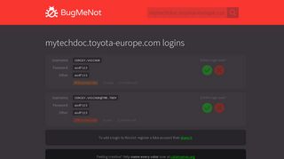 
                            4. mytechdoc.toyota-europe.com logins - BugMeNot - Mytechdoc Toyota Europe Com Login