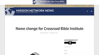 
                            5. Name change for Crossroad Bible Institute - Mission Network ... - Crossroads Bible Institute Portal Page