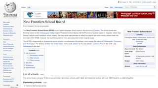 
                            4. New Frontiers School Board - Wikipedia - New Frontiers School Board Portal
