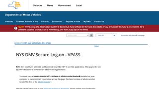 
                            1. New York DMV | NYS DMV Secure Log-on - VPASS - Nys Dmv Vpass Login