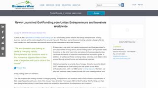 
                            3. Newly Launched Go4Funding.com Unites Entrepreneurs and ... - Go4funding Portal