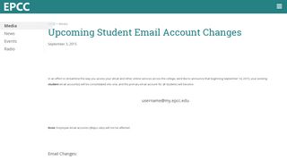 
News - Upcoming Student Email Account Changes - EPCC  
