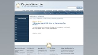 
                            5. News - VSB Member Login Will Be Down ... - Virginia State Bar - Virginia State Bar Member Portal