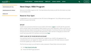 
                            7. Next Steps: MBA Program | myUSF - Connect Usfca Home Portal F