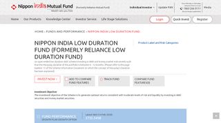 
                            3. Nippon India Low Duration Fund - Reliance Mutual Fund - Reliance Money Manager Fund Portal