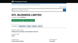 
                            9. NTL BUSINESS LIMITED - Overview (free company ... - Ntl Business Portal