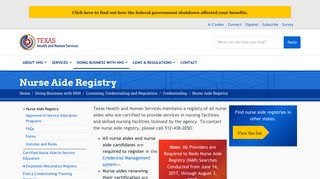 Nurse Aide Registry  Texas Health and Human Services