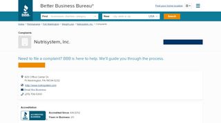 
Nutrisystem, Inc. | Complaints | Better Business Bureau® Profile
