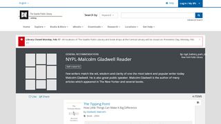 
                            8. NYPL-Malcolm Gladwell Reader - BiblioCommons - Nypl Portal Bibliocommons