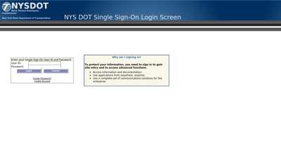 NYS DOT Single Sign-On Login Screen - New York