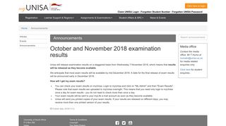 
                            2. October and November 2018 examination results - Unisa - Myunisa Portal Examination Results 2018