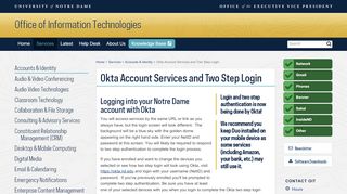 
                            2. Okta Account Services and Two Step Login // Services ... - OIT - Notre Dame Two Step Portal