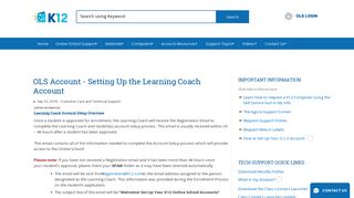 OLS Account - Setting Up the Learning Coach Account - K12 ... - K 12 Parent Student Portal