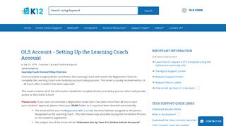 OLS Account - Setting Up the Learning Coach Account - K12 ... - K12 Wiva Ols Portal