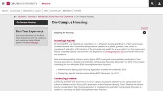 
                            5. On-Campus Housing - Chapman University - Chapman Housing Portal