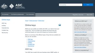 
                            2. Online keys | ASIC - Australian Securities and Investments ... - Asic Key Portal