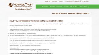 Online & Mobile Banking ... - Heritage Trust Federal Credit Union - Heritage Trust Online Banking Portal