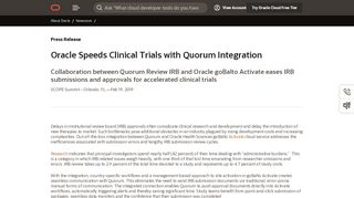 
Oracle Speeds Clinical Trials with Quorum Integration  
