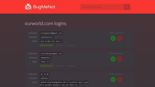 ourworld.com passwords - BugMeNot