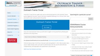 
                            1. Outreach Trainer Portal | Oshaedne - Keene State College's OSHA ... - Osha Keene State Portal