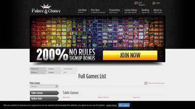 Palace of Chance Full Casino Games List