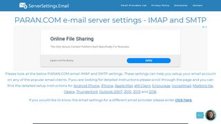 
                            3. PARAN.COM email server settings - IMAP and SMTP ... - Paran Com Login