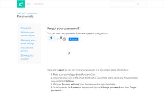 Passwords - Help Center - ResearchGate - Researchgate Login Password