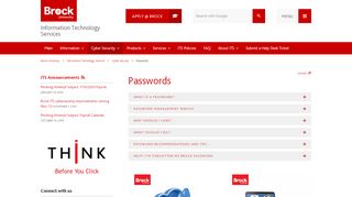 
Passwords – Information Technology Services - Brock University  
