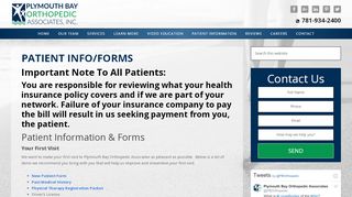 
                            1. Patient Info/Forms - Plymouth Bay Orthopedics Associates - Plymouth Bay Orthopedics Patient Portal