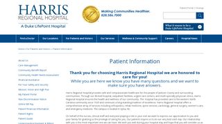 
                            2. Patient Information - Harris Regional Hospital - Harris Regional Patient Portal