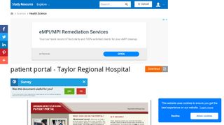 
                            5. patient portal - Taylor Regional Hospital - studyres.com - Taylor County Hospital Patient Portal