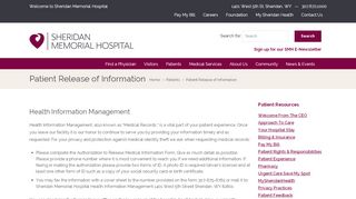 
                            3. Patient Release of Information | Sheridan Memorial Hospital in ... - Sheridan Memorial Hospital Patient Portal