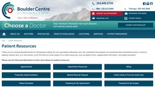
                            3. Patient Resources | BoulderCentre for Orthopedics & Spine - Boulder Orthopedics Patient Portal