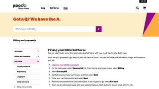 
                            9. Paying your bill in Self Serve | Help | Koodo Mobile - Koodo Portal Canada