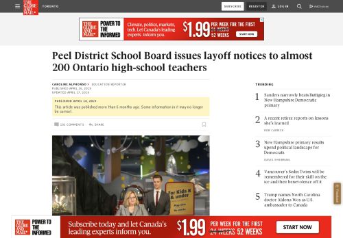 
Peel District School Board issues layoff notices to almost 200 ...  
