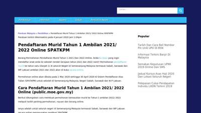 
                            9. Pendaftaran Murid Tahun 1 Ambilan 2021/ 2022 Online SPATKPM