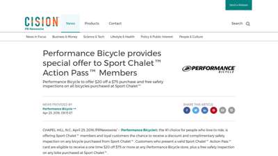 Performance Bicycle provides special offer to Sport Chalet ...