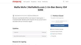 
                            5. Petition · Mafia Mofo ( MafiaMofo.com ): Un-Ban Benny ID ... - Mafia Mofo Portal