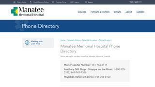 
                            2. Phone Directory | Manatee Memorial Hospital - Manatee Memorial Patient Portal